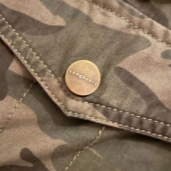 Sanctuary Green Camo Print Hooded Snap Front Utility Jacket size XXS - Picture 8 of 9